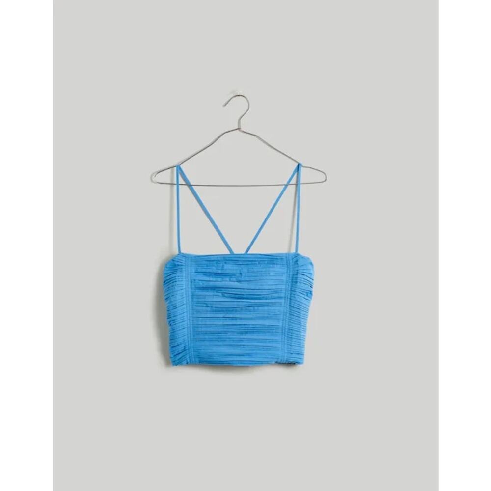 MADEWELL NWT Poplin Crop Tube Top Ornamental Blue Pleated Crisscross Size 6 - Picture 12 of 12
